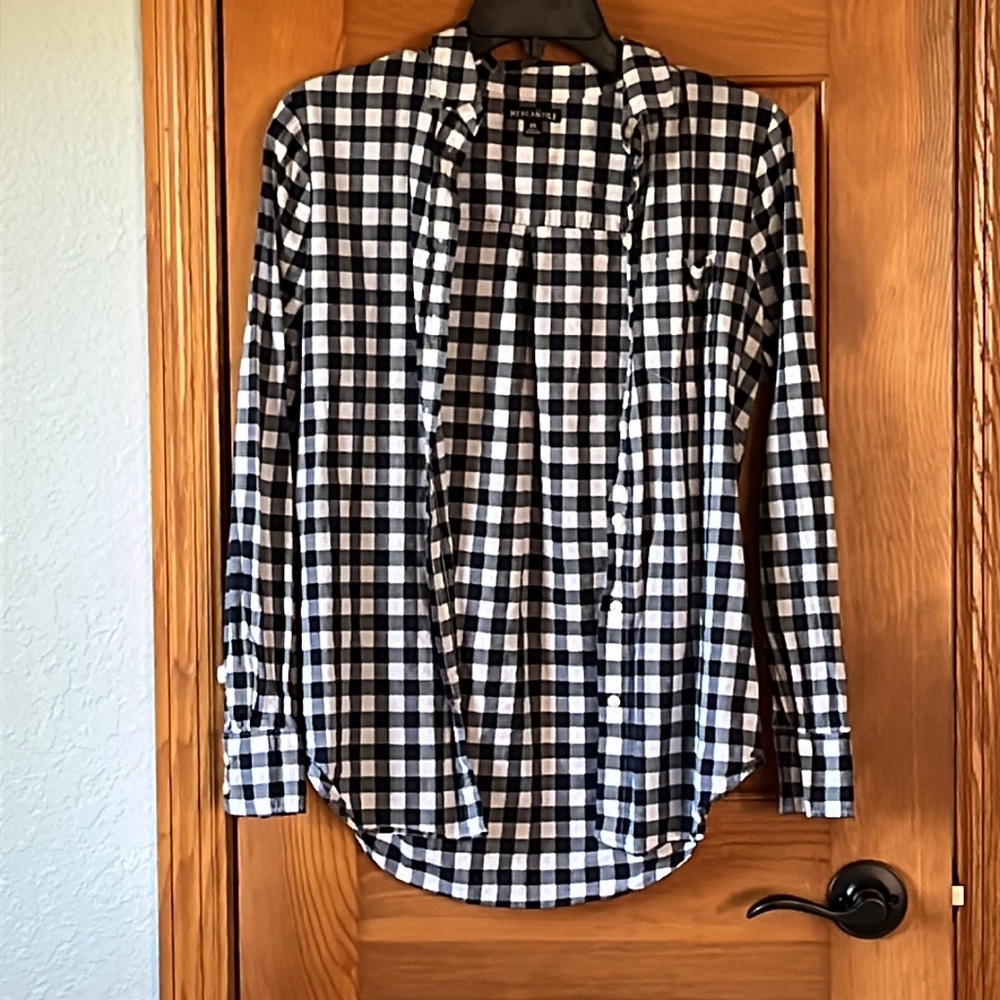 I. Crew Factory Navy Gingham Button-Down - image 2